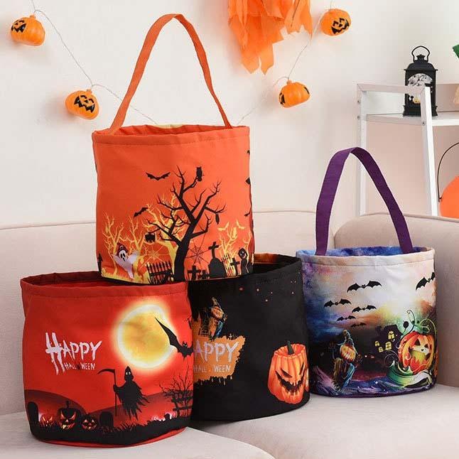 Halloween Candy Bucket Decoration With Lights Halloween Basket Lights Reusable Candy Basket Tote Bag For Party Favors