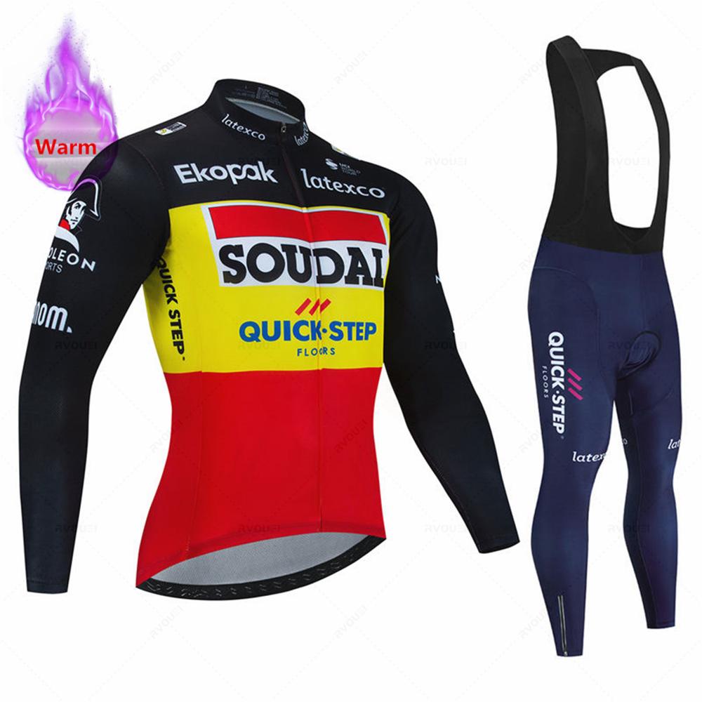 2026 Команда Soudal Quick Step Мужская Зимняя Велосипедная Одежда С Длинным Рукавом Термофлис Велосипедная Майка Комплект MTB Теплая Одежда для Велосипеда Мужская