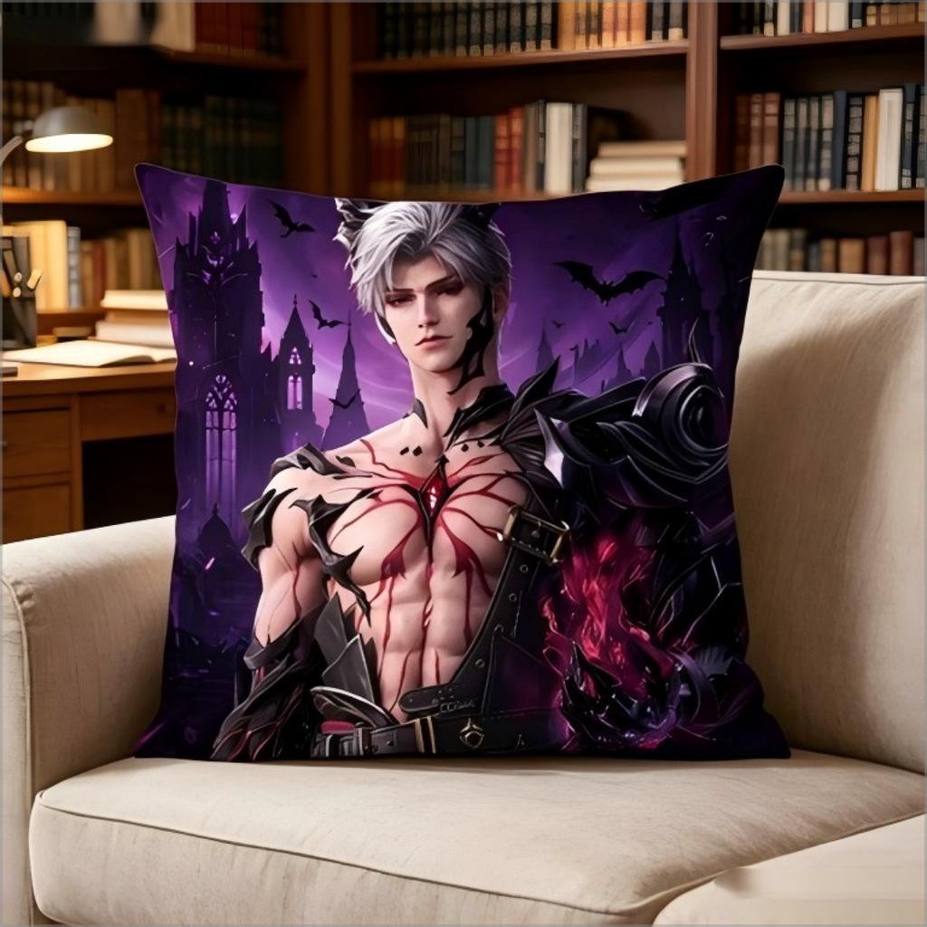 Fantasy Game Character Print Pillow Cover Cool Anime Style Decorative Cushion Case For Sofa Bedroom Living Room Home Decor