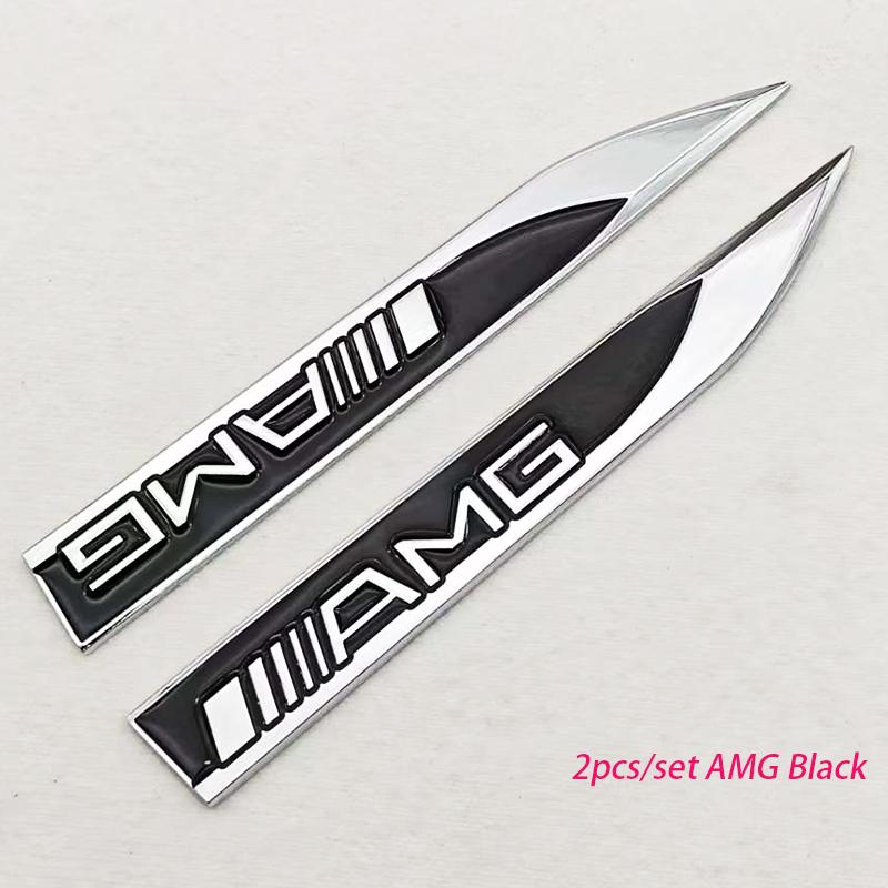 AABHA1 2pcs 3D Metal Car Fender Side Wing Mercedes AMG Logo Emblem Badge Sticker For Mercedes Benz AMG B C E G Class GLB GLC GLK GLE
