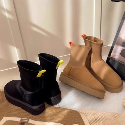 Новые зимние сапоги-дутики средней высоты на толстой подошве для женщин с коротким голенищем, хлопковые сапоги, эластичные сапоги-карандаш