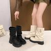 Ботинки Женские Весенне-Осенние Короткие Ботинки Платформа Ботинки-Брюки Толстый Каблук Винтажные Ботинки Мартин Ботинки с Малярным Воротником Ботинки Западного Ковбоя