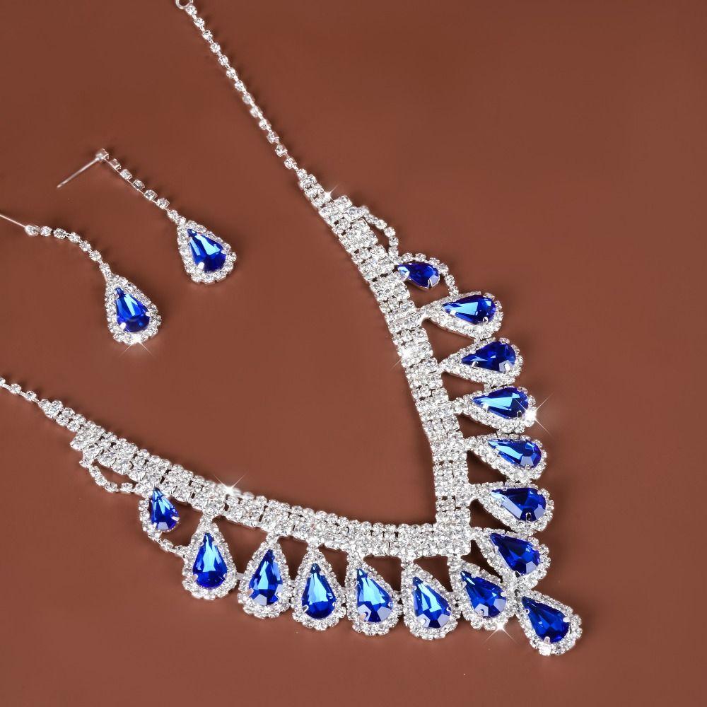 Rhinestone Crystal Jewelry Set Shining Necklace Bridal Earrings Banquet