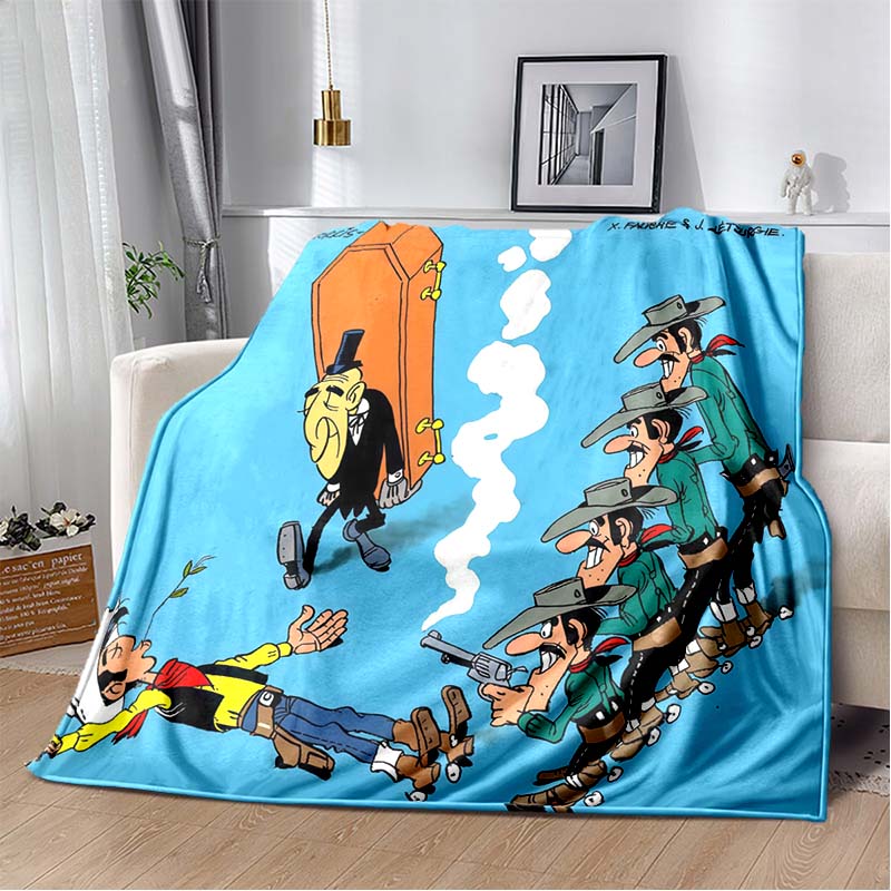 Lucky Luke Western Cowboy Flannel Blanket Cartoon Print Warm Sofa Throw Vintage Home Decor Gift For Comic Fans