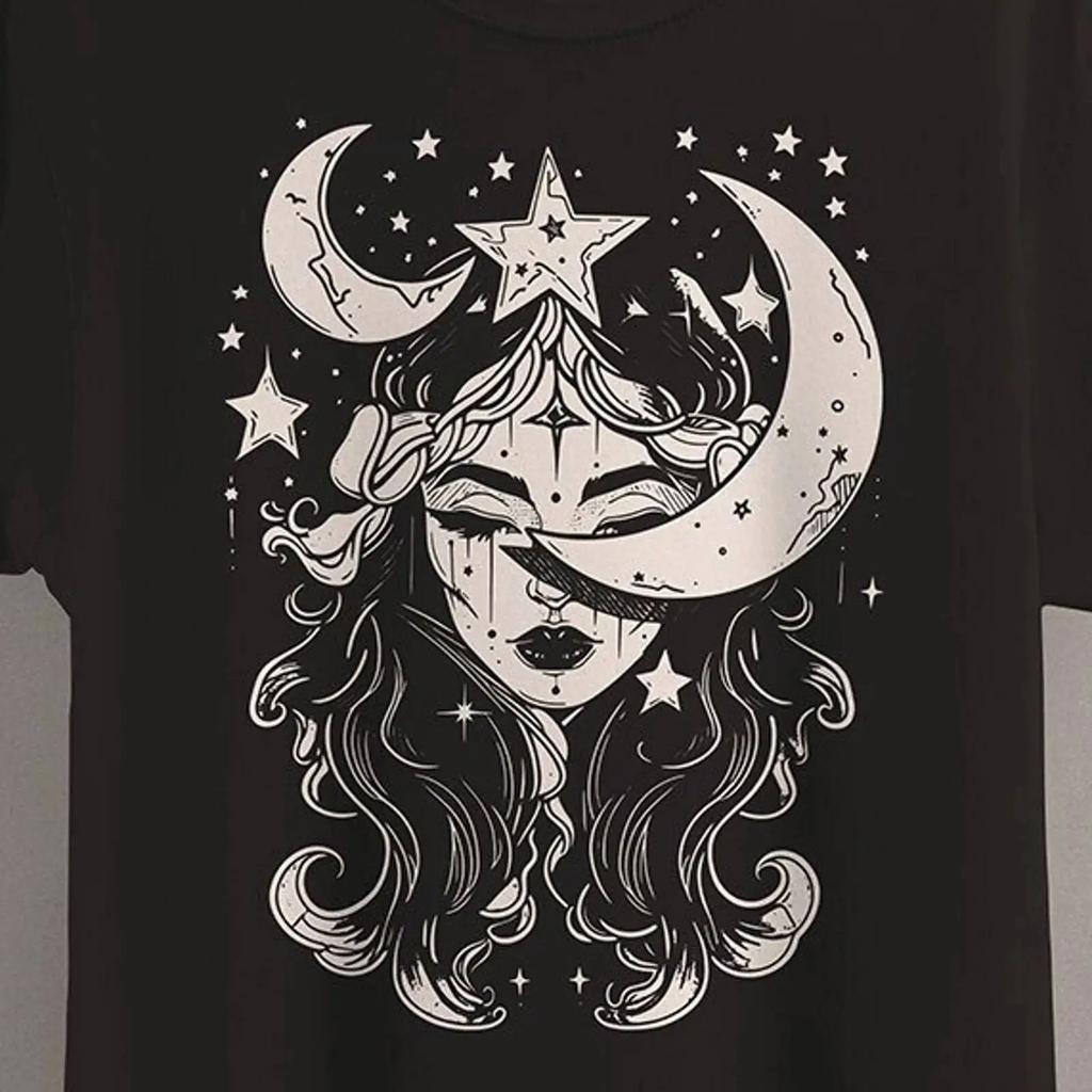 Moon Goddess T Shirt Celestial Crescent Witch Clothing Witchy Wic vintage Washed Stylish Comfortable homme