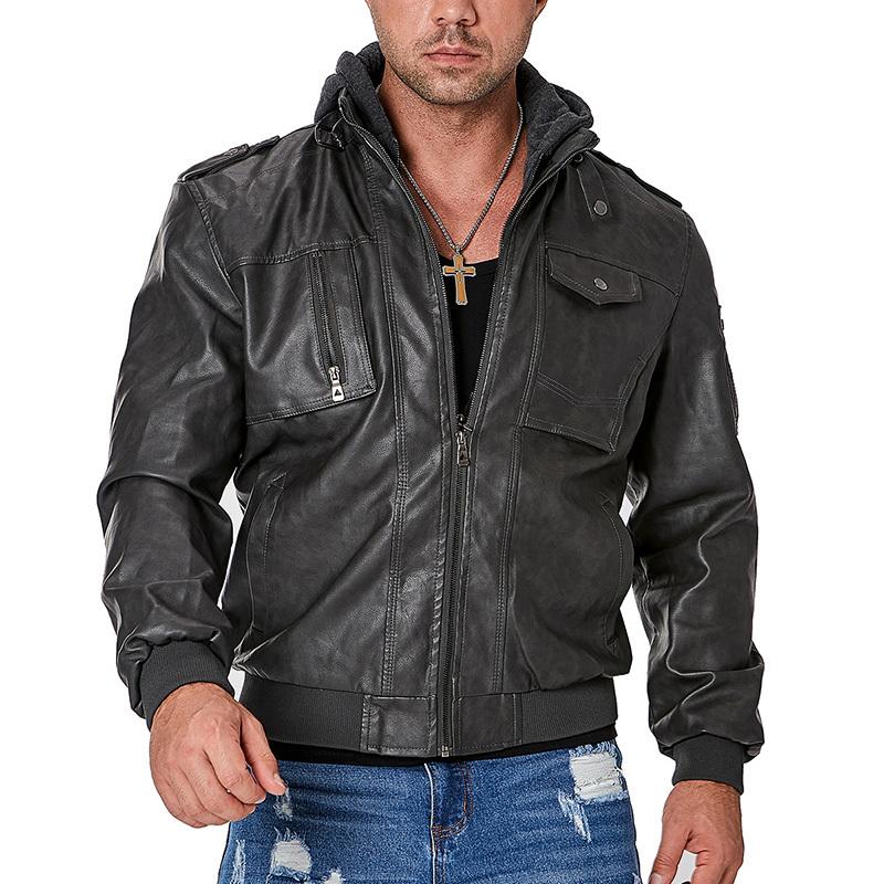Повседневная кожаная куртка мужская теплая ветрозащитная искусственная кожа мотоциклетное пальто-бомбер модная искусственная кожа с капюшоном пилотная верхняя одежда куртки евро размер