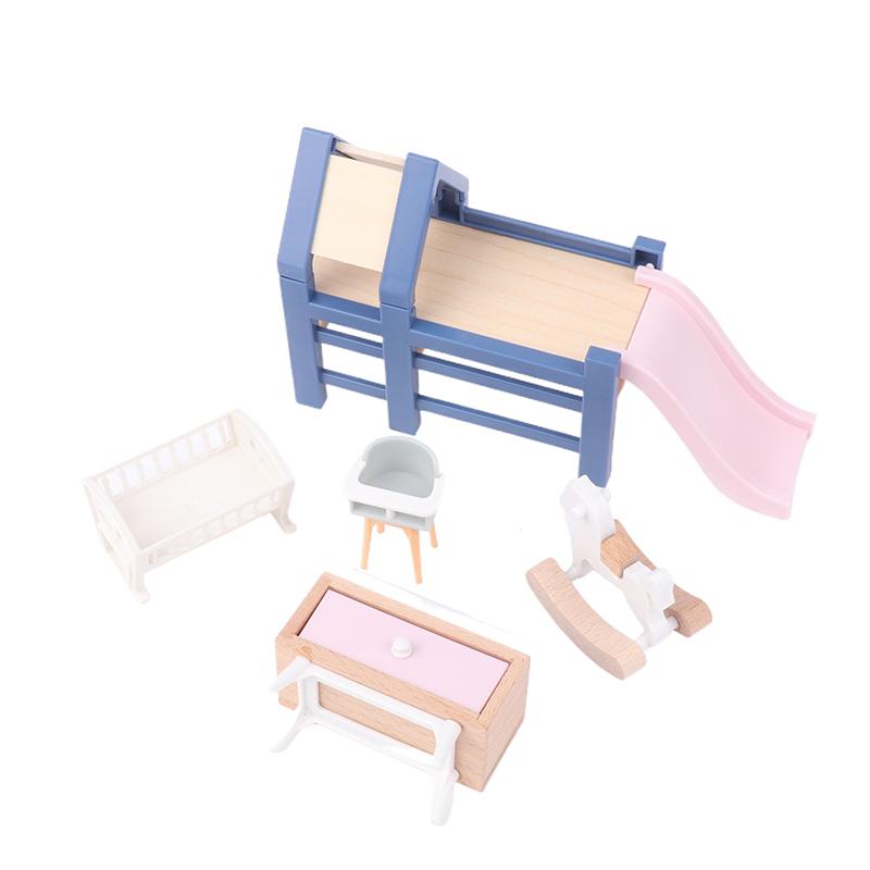 1/12 кукольный домик детская спальня мебель аксессуары горка/троянский конь/стол/обеденный стул/кровать для детей ролевые игры игрушка