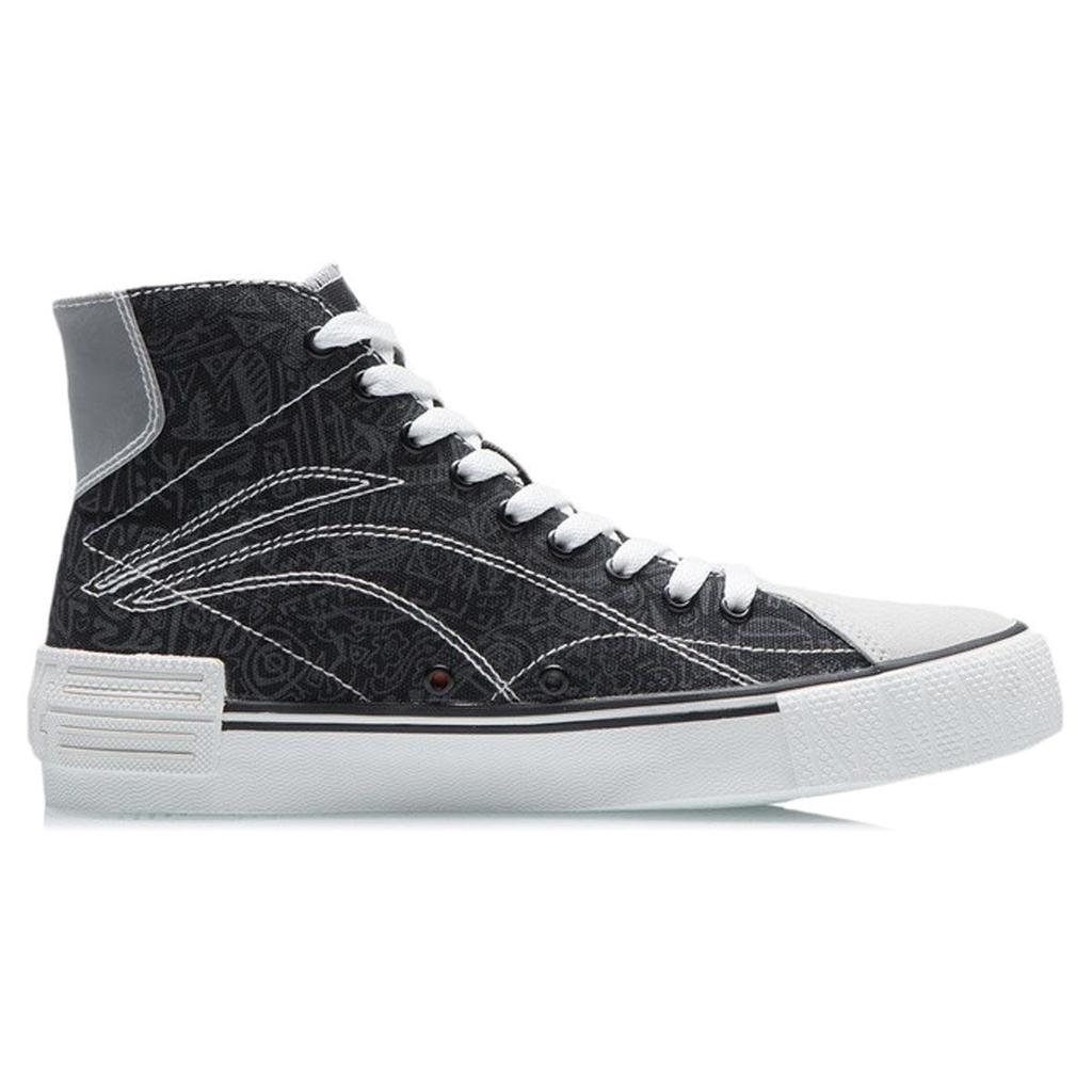 Li-Ning Weiyu Canvas Hi Lightweight Non-Slip High-Top Skate Shoes Women Sneakers Black White AECR012-2