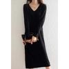 Autumn and Winter V-neck Knit Dress Women's Loose-fit High-end Feel Undercoat Long Dress French Style Coat for Ladies