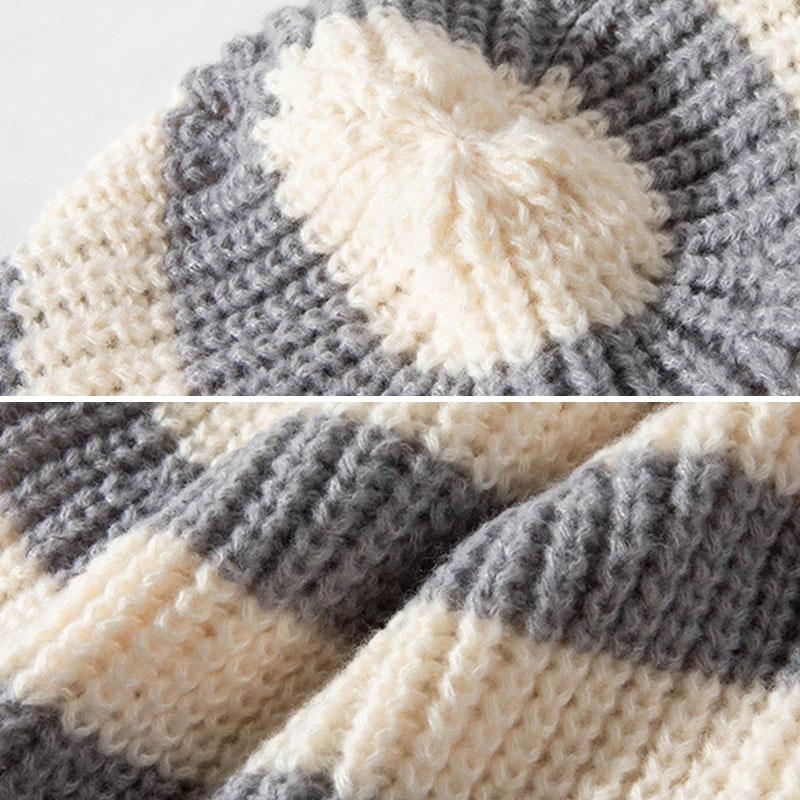 For Striped Cap Korean Beanie Women Winter Ear Protection Skullies Cap Fashion Warm Thicken Woolen Knitted Hats