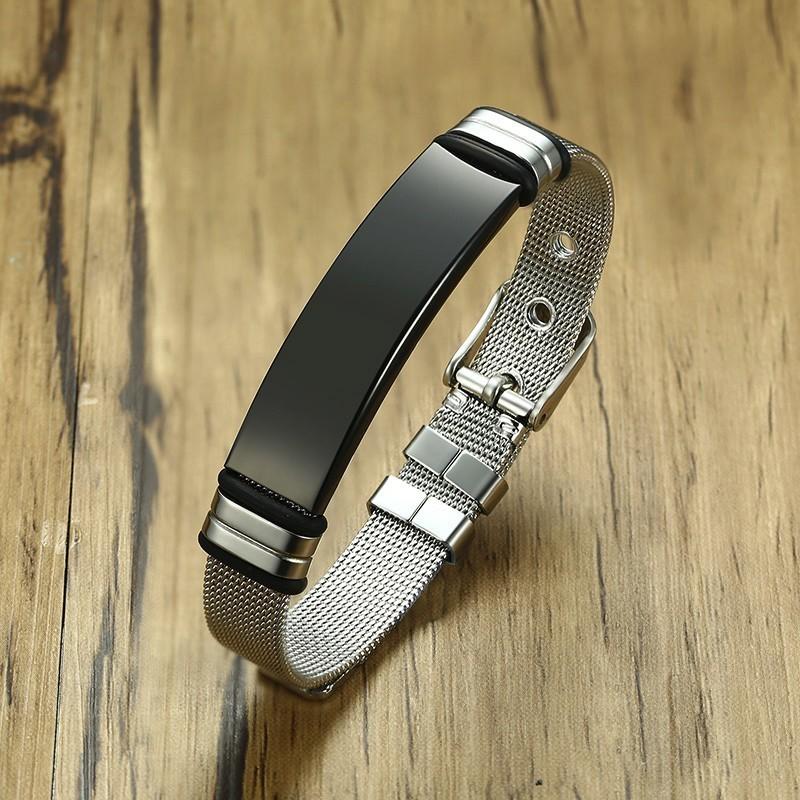 Vnox регулируемая длина браслеты TO DAD для мужчин сетчатый ремешок для часов с мягкой силиконовой прокладкой из нержавеющей стали Pulseira Custom