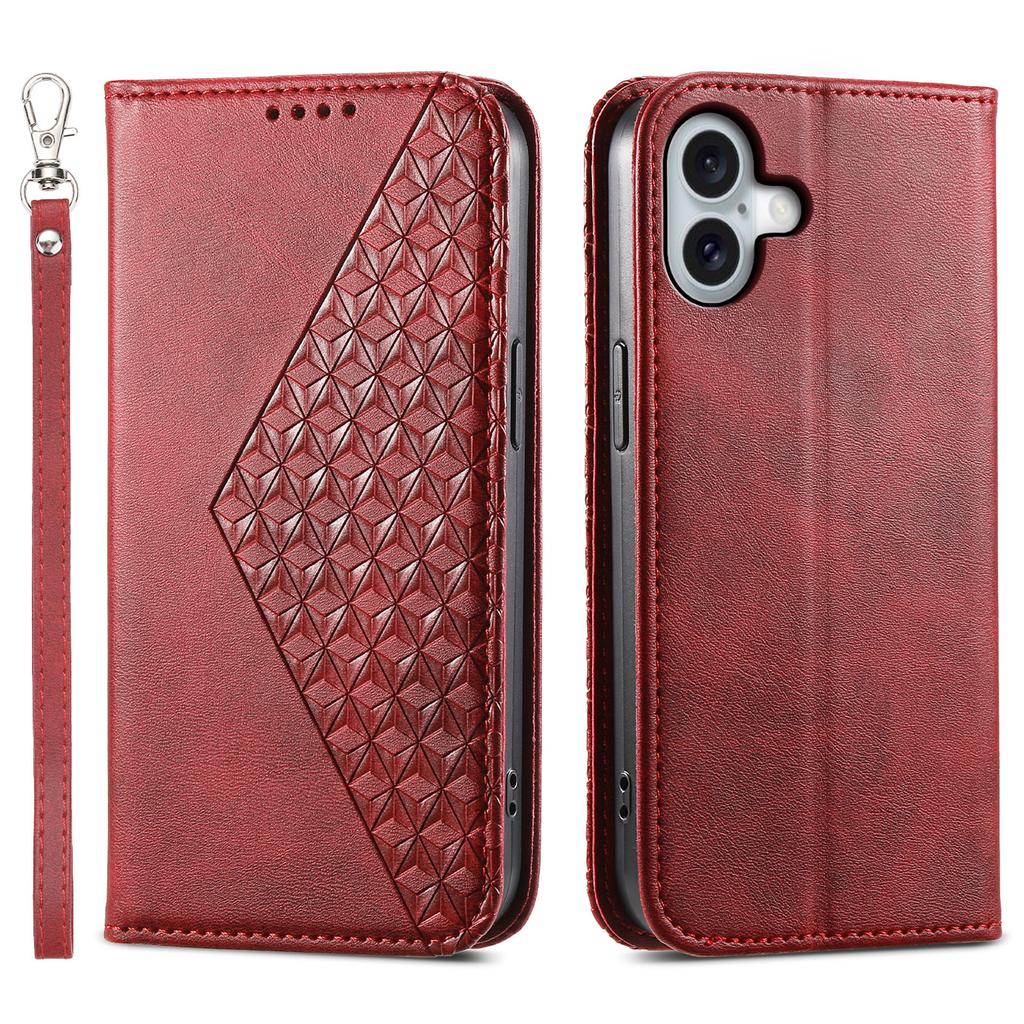 For iPhone 17 Case Calf Texture PU Leather Wallet Phone Cover with Wrist Strap