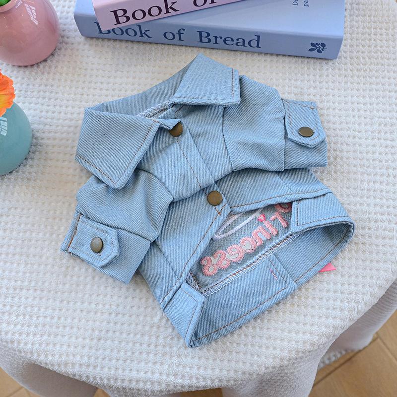 Designer Dog Denim Jacket - Cute Stylish Princess Style with Fun Prints for Small Dogs Pet Jeans Vest