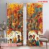 2pcs,2D Plane Printing Curtains Digital Printed People Reading Books Under The Colorful Polyester Fabric (without Rod) Festive