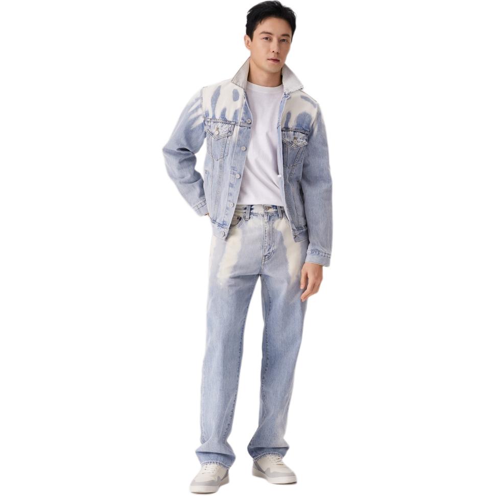 Levis SS25 Cool Series Джинсовая куртка с карманами и воротником на двойной пуговице спереди Мужские куртки Светло-голубая 003MH-0003