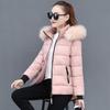 Women's Winter Warm Solid Color Detachable Hooded Hair Collar Slim-fit Cotton-padded Jacket   Casual Stand Collar Padded Coat