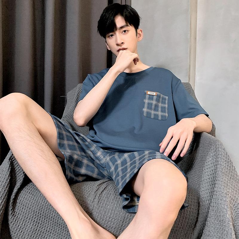 Летние трикотажные хлопковые мужские пижамные комплекты с короткими рукавами, мужской пижамный комплект с буквами, пижама для мужчин, одежда для сна, костюм для домашней одежды