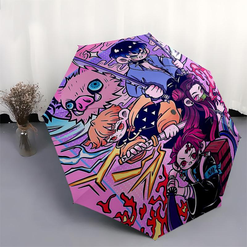 1pc Outdoor Umbrella with Demon Slayer Characters, Automatic Opening/Closing, Portable Tri-Fold Design, 8-Rib Iron Frame - Perfect Gift for Fans,