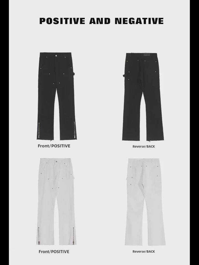 Мужские модные джинсы с необработанным краем и молнией: Узкие, прямые, расклешенные рабочие брюки в американском уличном стиле.