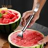 1/2Pcs Watermelon Fork Slicer Stainless Steel 2 In 1 Cutter Round Fork Head Portable Kitchen Fruit Cutting Fork for Watermelon Chunks Cake Bread