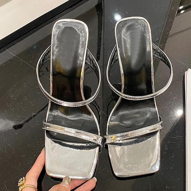 Летние женские тапочки с квадратным носком, уличные уличные сандалии-гладиаторы, сабо на тонком высоком каблуке, пляжные шлепанцы, женская обувь, туфли-лодочки