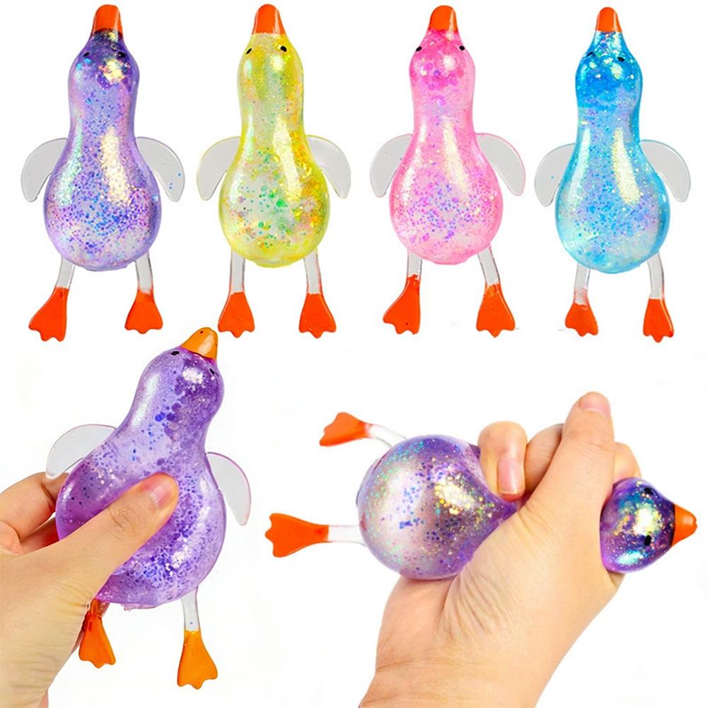 Glitter Duck Squishy Stress Relief Toy | Tpr Material | Random Color | Soft Squeeze Fidget Toy For Anxiety Relief | Portable