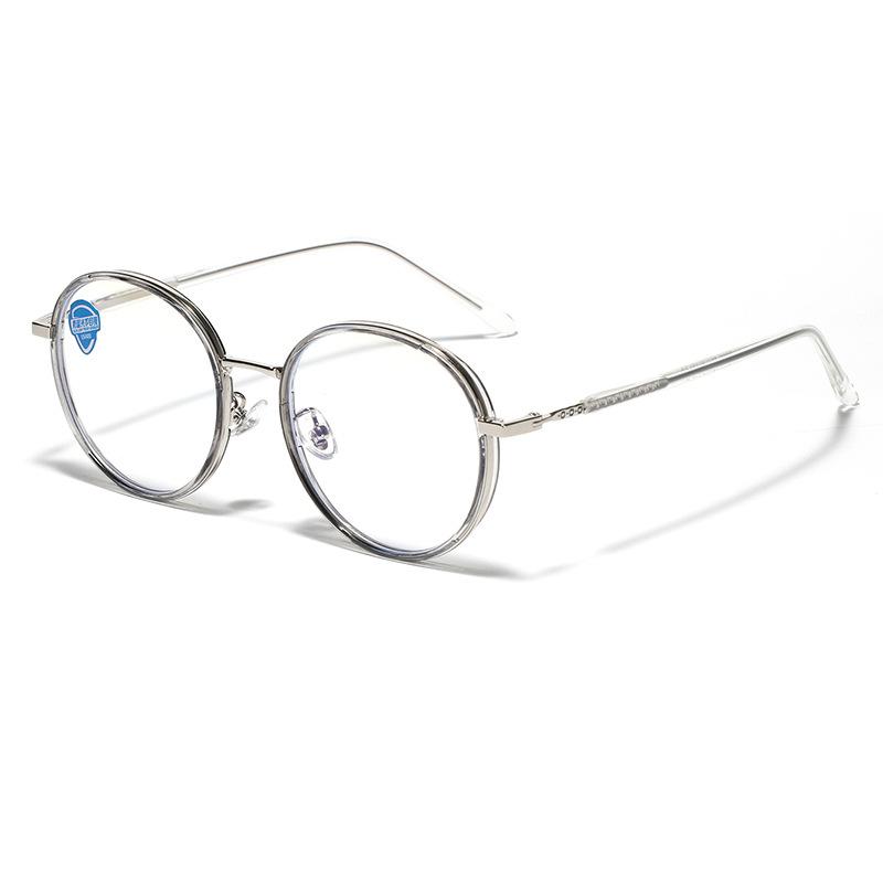 Glasses Round Semi-Metal Ring Glasses Women'S Tr90 Plain Mirrors Trend Flat Mirrors Men