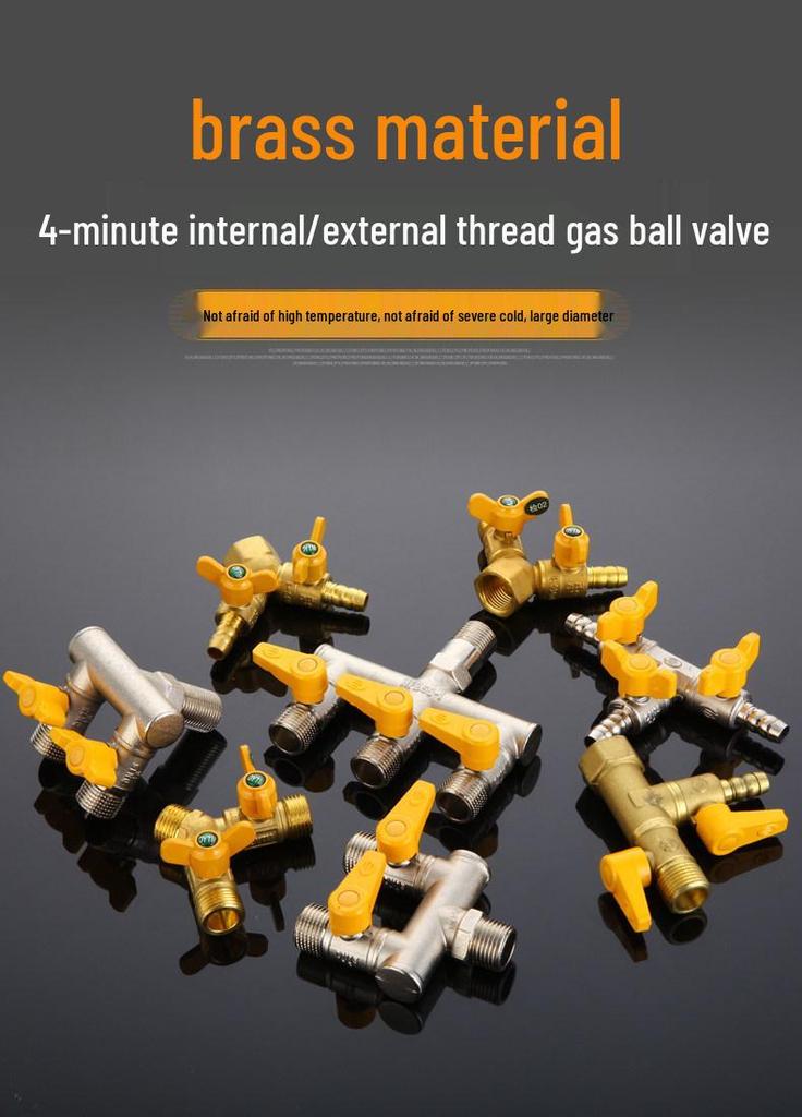 Telu Copper Gas Pipe Tee Valve, Y-Type 4-Point Ball Valve, One-in-Two Natural Gas Switch