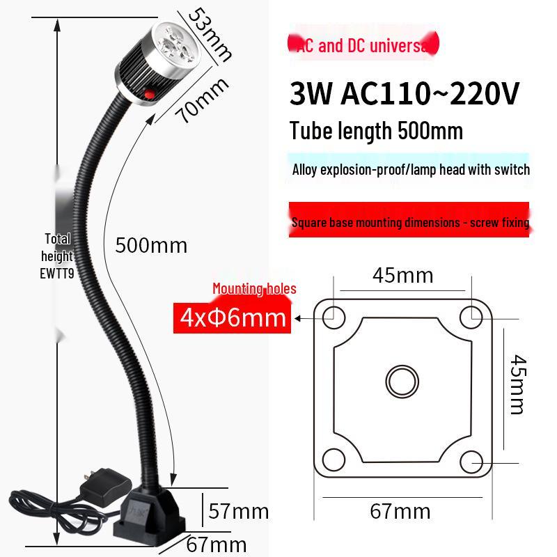 Девять Магнитных Светильников для Станков на Гусиной Шее - 3Вт/6Вт/9Вт, 24В/220В, Мощное Магнитное Основание, Длинный Кронштейн