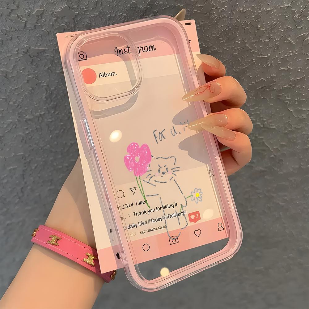 Cute Cat Flower Clear Phone Case For iPhone 11 12 13 14 15 16 17 Pro Max 17 Air 16 Plus 2 in 1 Candy Color Silicone Soft Cover