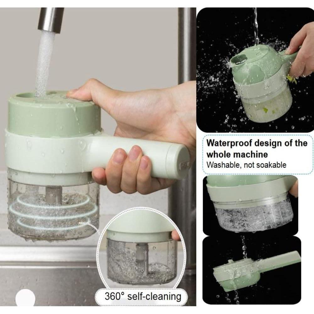 4 In 1 Portable Handheld Electric Vegetable Cutter Set, Wireless Food Processor for Garlic Pepper Vegetable Chopper