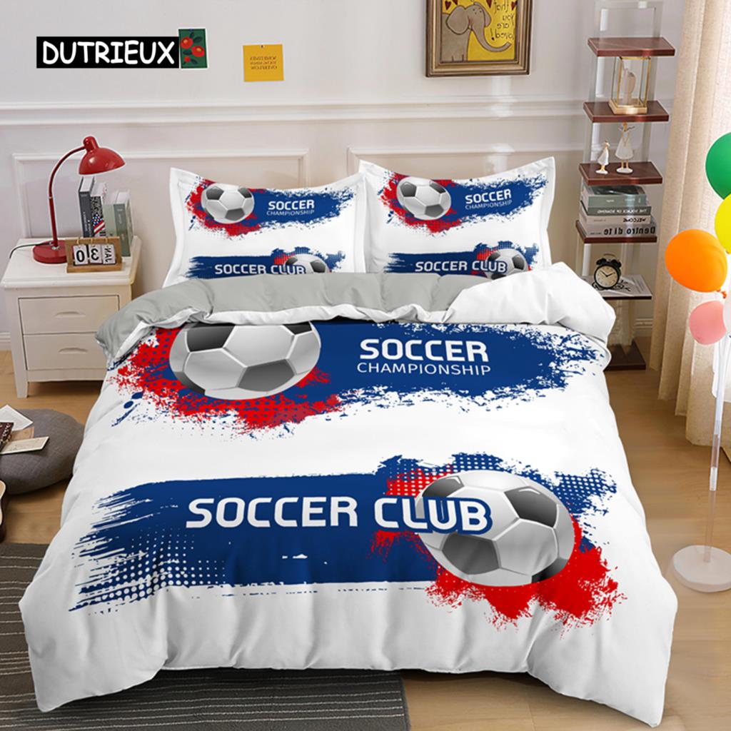 Футбольный комплект постельного белья Футбольный комплект постельного белья для мальчика-подростка Микрофибра Спортивный нарядный пододеяльник с рисунком футбольного мяча Покрывало