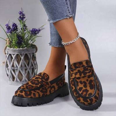 Трендовые лоферы с леопардовым принтом 2024 Осень Новые дизайнерские повседневные замшевые на платформе Противоскользящие женские больших размеров Универсальная одинарная обувь