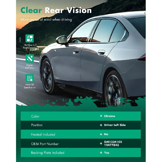 SCITOO Driver Side Mirror Glass Fit For 1999-2006 For Chevy Silverado Pickup 2007 For Chevy Silverado Pickup 2000 For Chevy Suburban 2001-2006 For