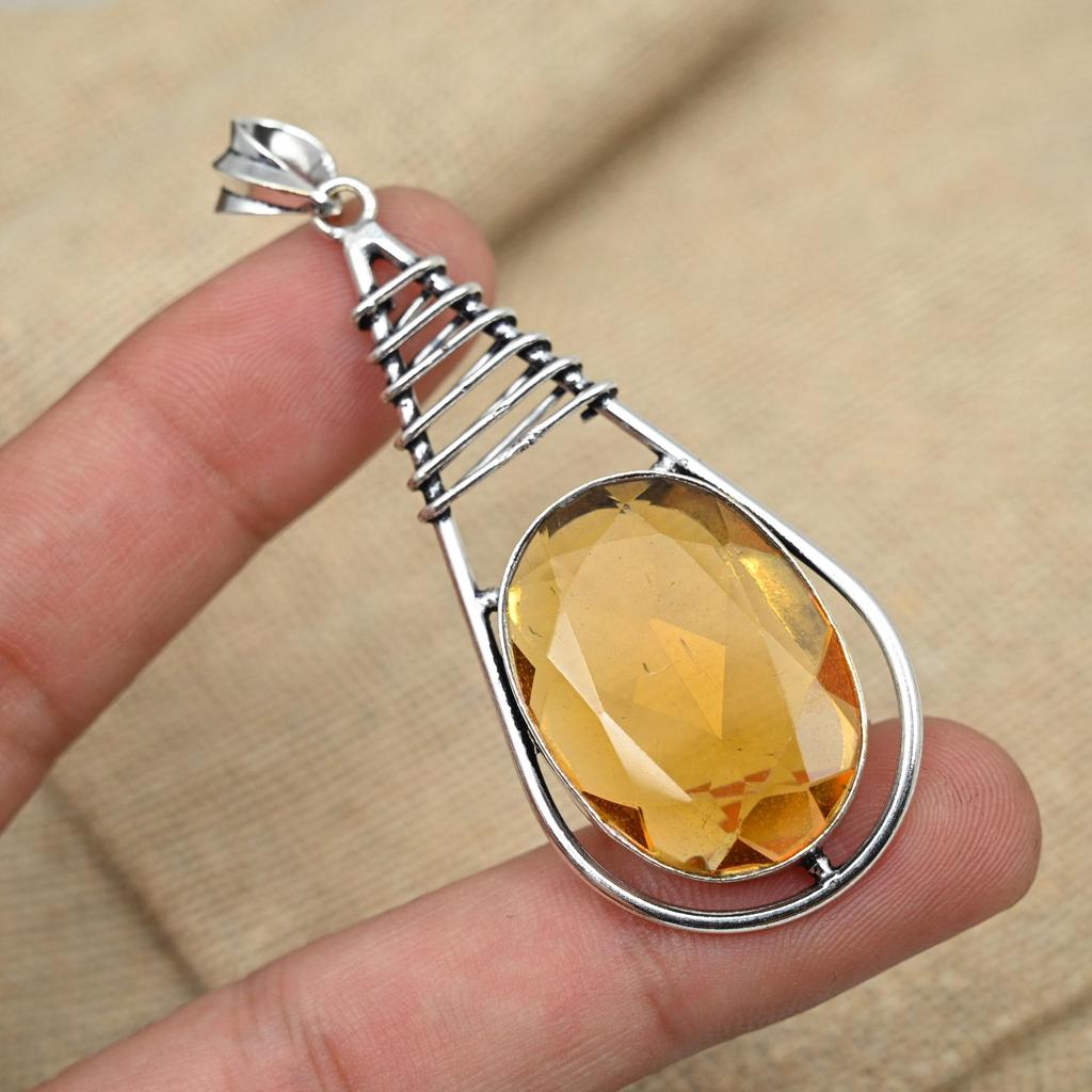 Цитрин драгоценный камень стерлингового серебра 925 пробы ручной работы овальной формы ювелирный кулон для подарков