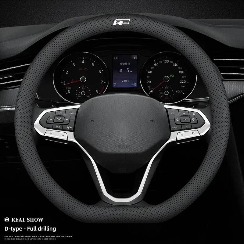hijk1 ·Anti Slip Leather Steering Wheel Cover Car Driving Handle Covers For VW GTI Polo Golf Passat Tiguan Arteon Touareg Taigo Caddy