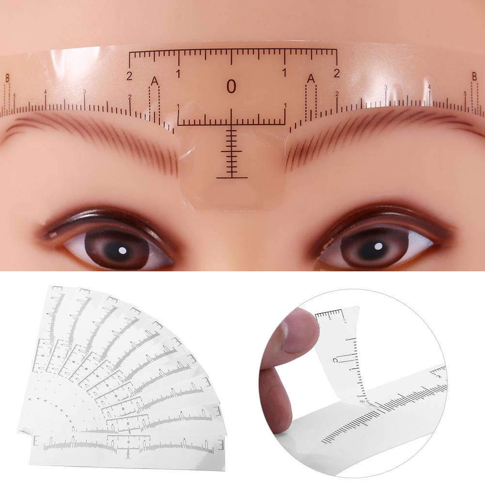 10pcs Disposable Permanent Eyebrow Measure Ruler Sticker Tattoo Shaper Stencil Makeup Tool