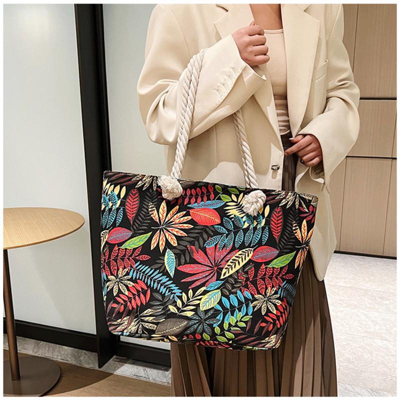 2025 Новая женская сумка на плечо в китайском этническом стиле, красочная сумка-тоут большой вместимости, модная холщовая женская сумка через плечо, сумки-багеты