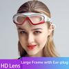 Large Frame Swimming Goggles With Earplug HD Transparent Glasses Anti Fog Silicone Waterproof Men Women Swim Eyewear Adult