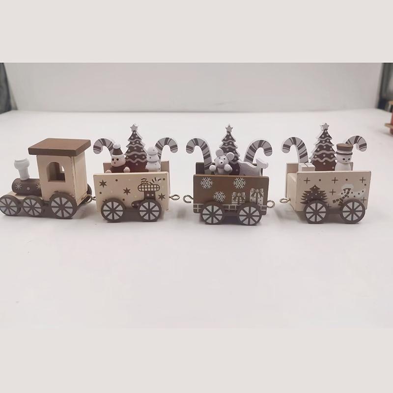 Деревянный поезд рождественские украшения четыре секции окна настольный орнамент мини поезд декор набор для рождественской вечеринки