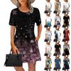 Women's Summer Vintage Floral Print Dress Short Sleeve Round Tie Pocket Casual Dress