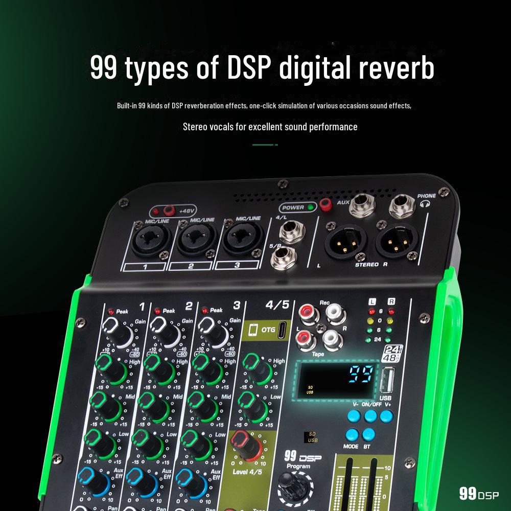 5-Channel Mixer with 99 DSP Digital Effects, Perfect for KTV Recording Studio Reverberation.