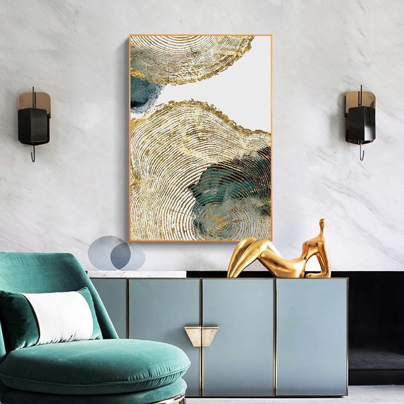 Modern Abstract Gold Green Leaf Trail Annual Ring Poster Canvas Painting Wall Art Prints Picture Living Room Bedroom Home Decor