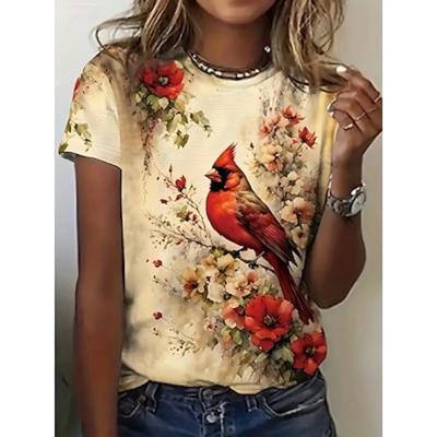 Женская футболка, летние топы с графическим принтом птиц, классические повседневные укороченные топы с коротким рукавом и круглым вырезом, повседневные выходные с принтом Радуга, лето, весна, осень