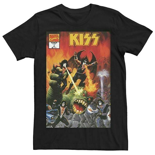 Marvel Comics Рок-группа Kiss В Огне Обложка Комикса Футболка Новая Унисекс Футболка