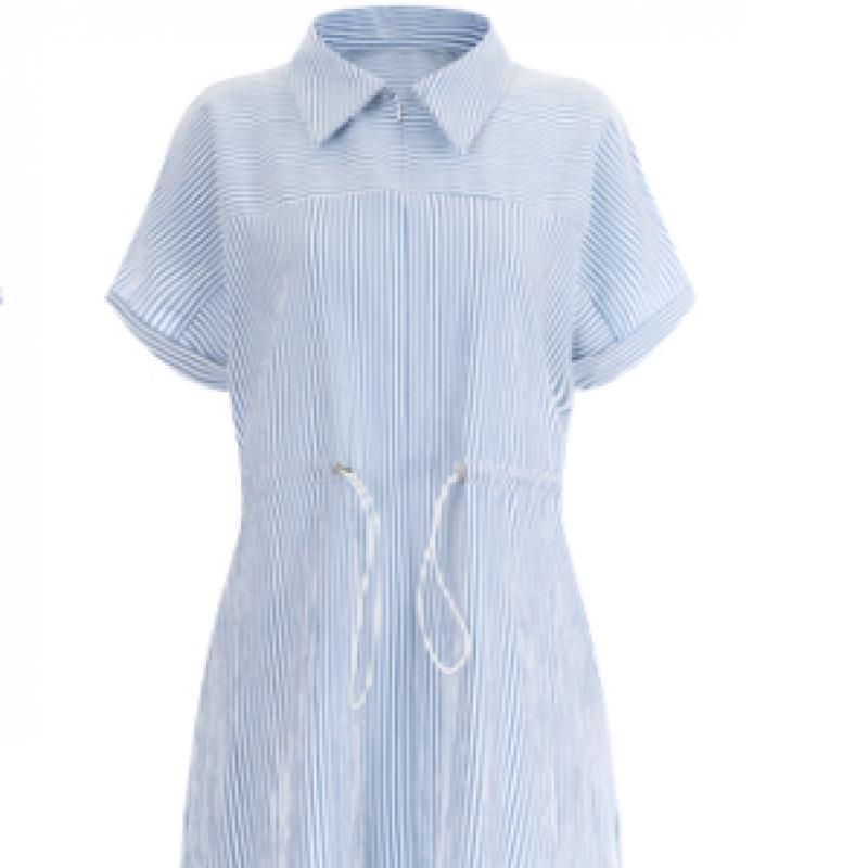Shop Women S Stripe Collar Neck Half Open waiSt String Short Sleeve dreSS Navy