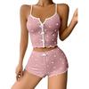 2 Pcs/Set Women Vest Shorts Suit Bow Heart Print Sleeveless Shirring Top High Waist Short Trousers Homewear Loungewear Outfit Summer Sleepwear