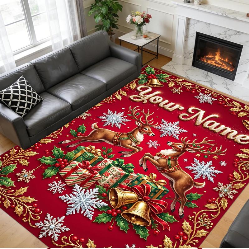 Christmas Custom Name Printed Square Area Rug Soft Non Slip Floor Carpet For Bedroom Holiday Gift