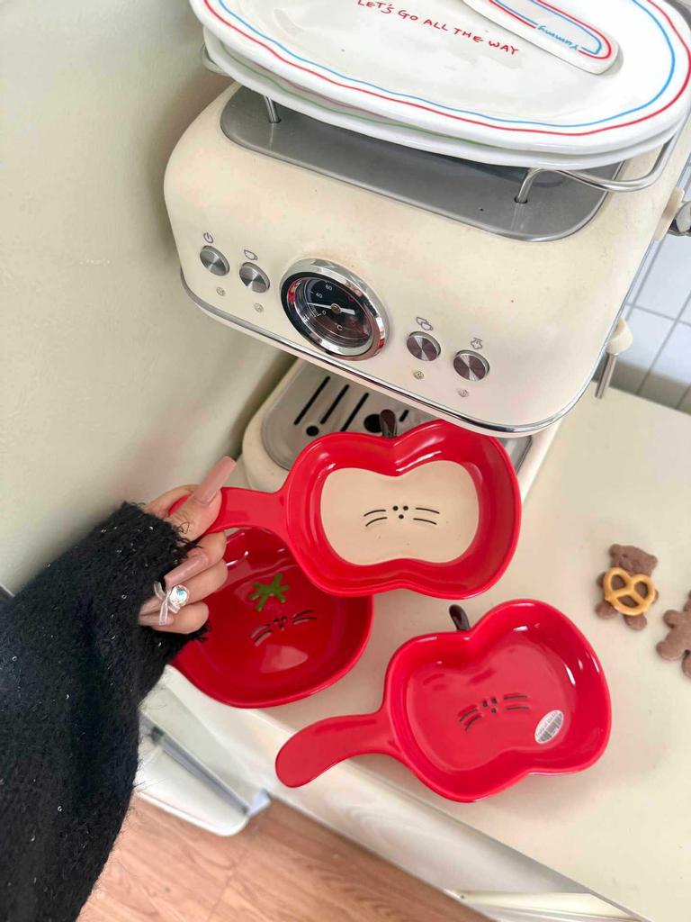 Высококачественная милая мультяшная форма для выпечки и керамическая тарелка в форме яблока с ручкой для дома и питомцев