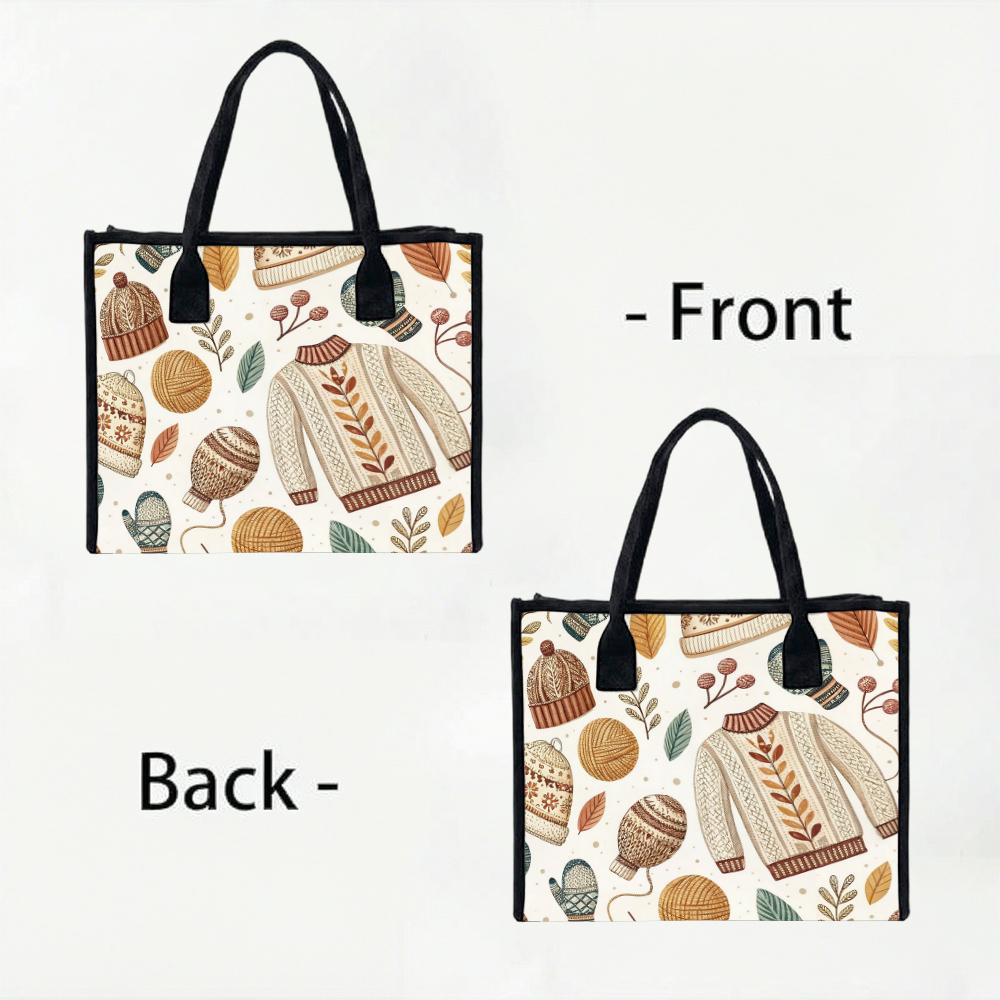 Autumn Winter Themed Print Portable Tote Bag Fashion Casual Daily Use Shopping Handbag for Women Outdoor Travel Commuter Carryall Bag